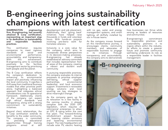 A newspaper article with an image of a man in a blue shirt poses for the camera.